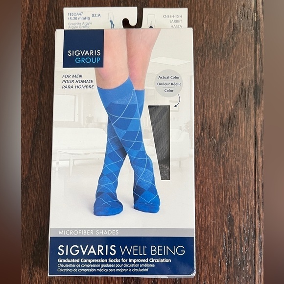 SIGVARIS GROUP Men’s Blue Argyle Knee High Compression Socks Size A NEW - Picture 1 of 4
